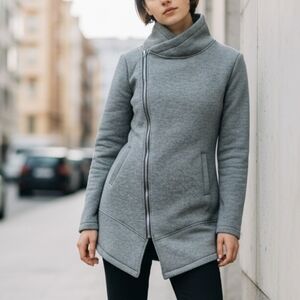 Betsey Johnson Gray Cowl Neck Jacket Give Love Get Love Asymmetrica zip, Size XS